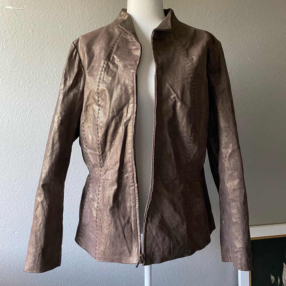 Brown gold leather jacket